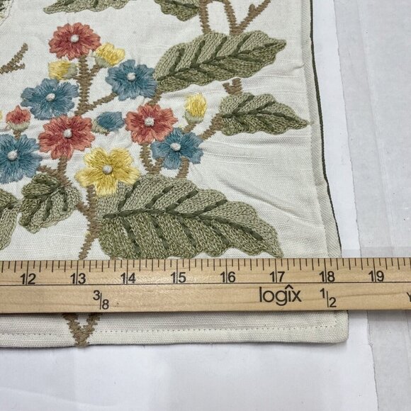 The Home Throw Pillow Covers Floral Birds 18x18 Embroidered Textured Cotton - Picture 10 of 12